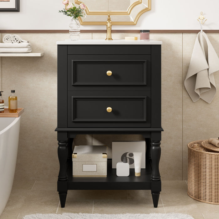 Retro Design Bathroom Vanity With Sink, 2 Drawer Storage Cabinet
