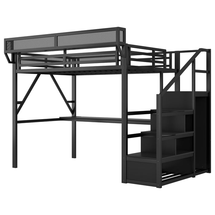 Loft Bed With Desk And Charging Station With Stairs And Light