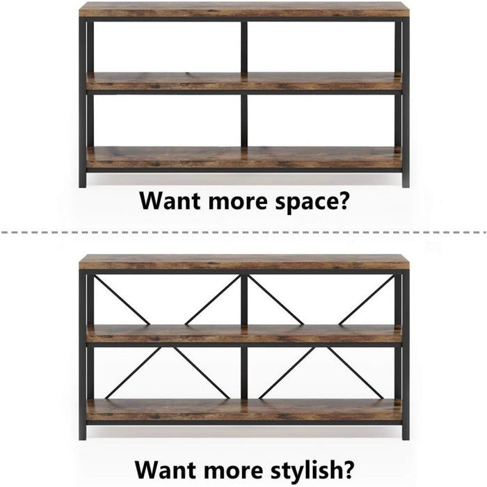 Console Table With 3 Tier Storage Shelves Finish, Slim Narrow Design For Living Entryway - Brown / Black