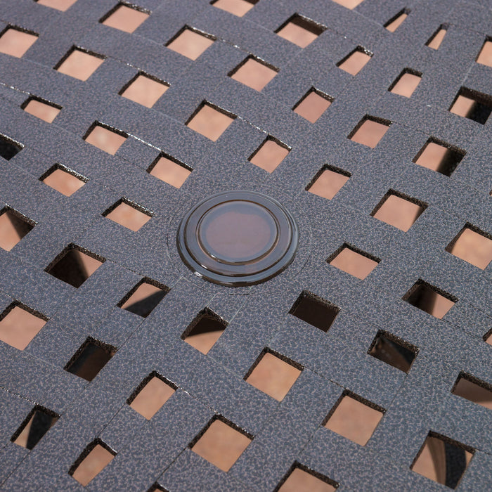 Tranquilius - Outdoor Round Dining Table With Lattice Tabletop, Umbrella Hole And Curved Legs