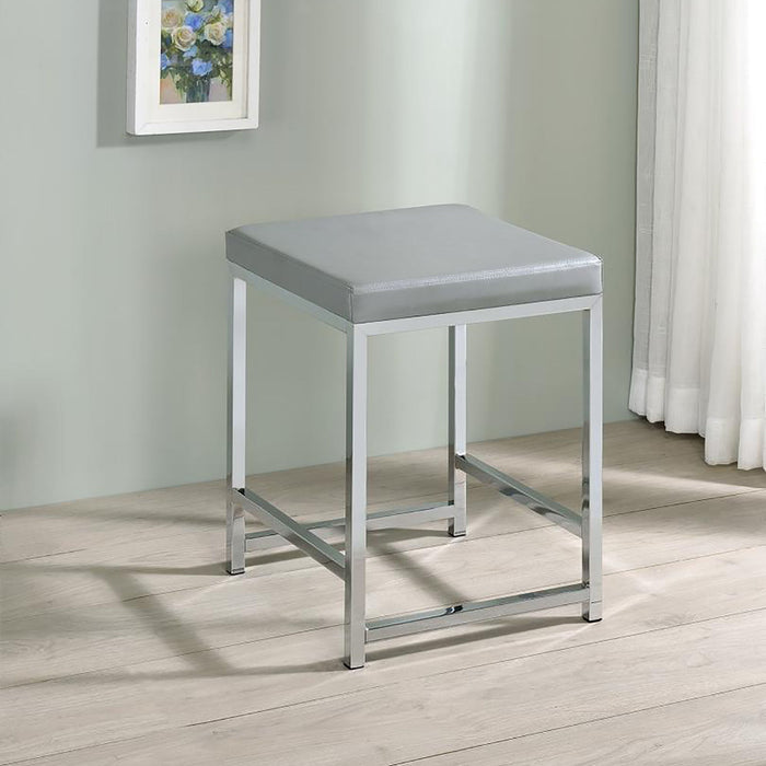 Upholstered Square Vanity Stool With Base Furniture For Bedroom - Light Gray