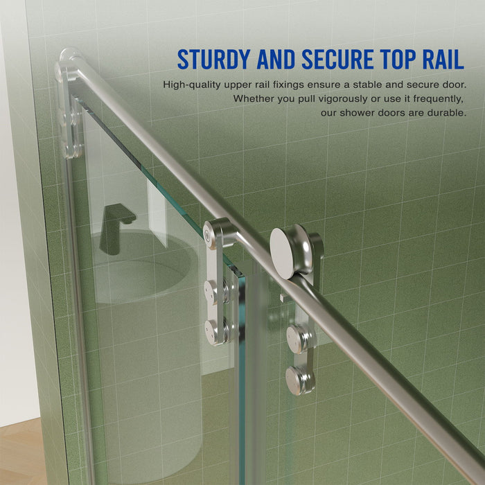 Frameless Shower Door, Sliding Shower Door, Premium 5 / 16" (8 Mm) Thick Tempered Glass Shower Enclosure With Towel Bar, Double Side Easy Clean Coat, Finished With Buffer