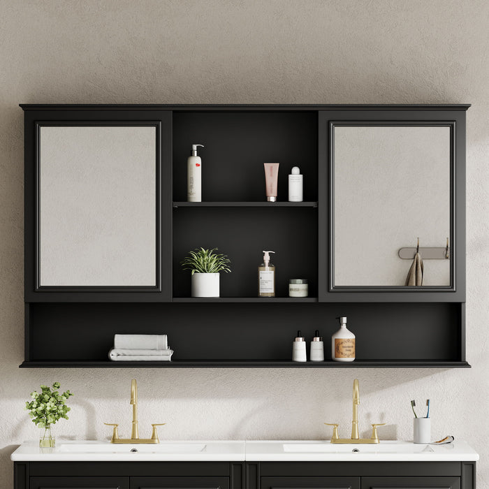 Wall Mounted Bathroom Medicine Cabinet With Double Mirrored Doors