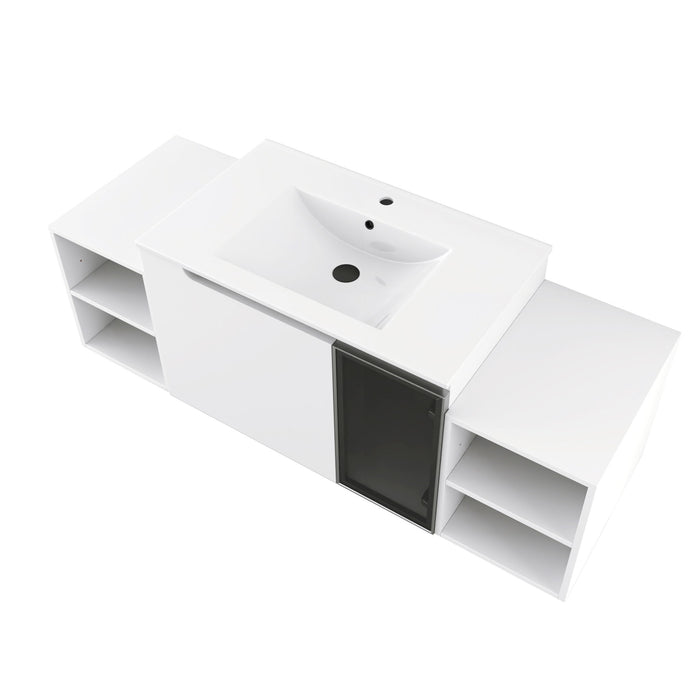 Wall Mounted Bathroom Vanity With Sink, Cabinet & Half Door