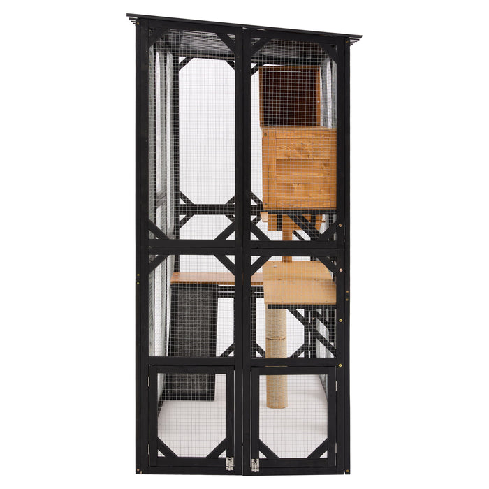 Outdoor Cat Enclosure With Sleeping Houses, Jumping Platforms, Scratching Post