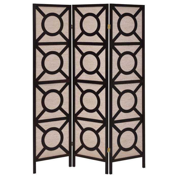 Circle Pattern 3 Panel Folding Screen - Brown