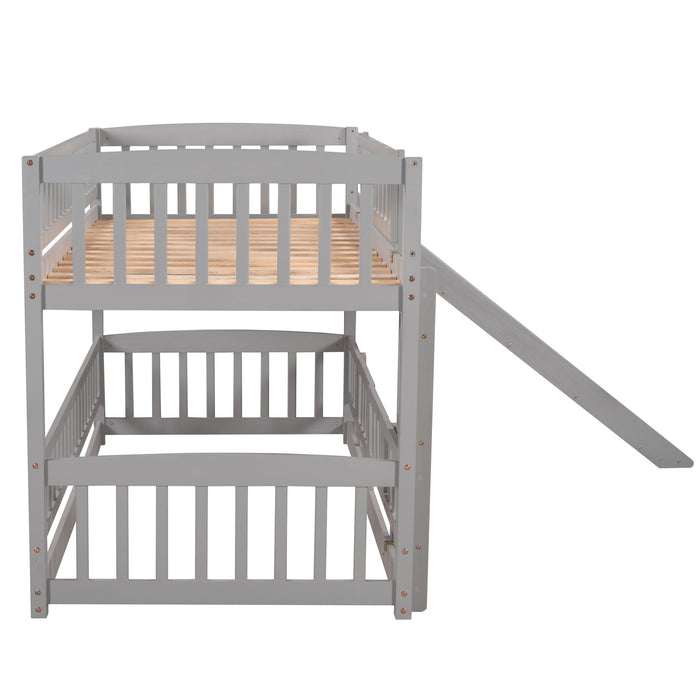 Low Bunk Bed With Slide, Fence And Ladder