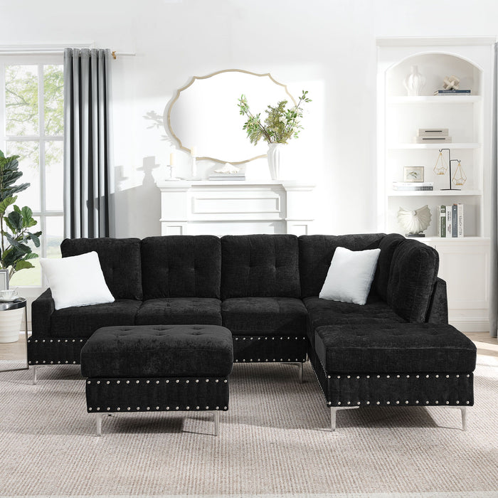 L-Shaped Sectional Sofa With Chaise And Storage Ottoman, Includes 2 Pillows