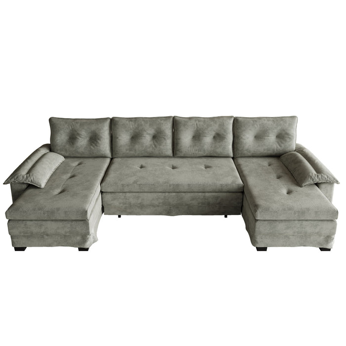 U-Shaped Sleeper Sofa With Pull Out Bed, Removable Armrests & USB Ports For Living Room