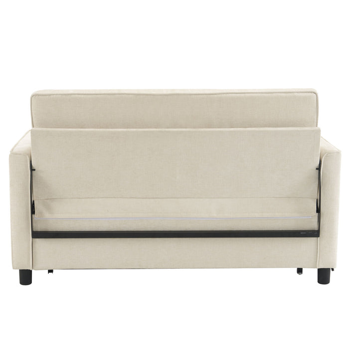 Pull-Out Sleeper Sofa With Reversible Backrest Cushion, Side Pockets, 2 USB Ports And A Phone Holder For Living Room