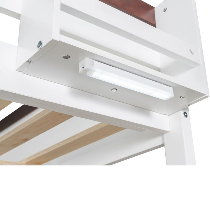 Bunk Bed With Built In Shelves, Storage Box, LED Light And USB Charging Station