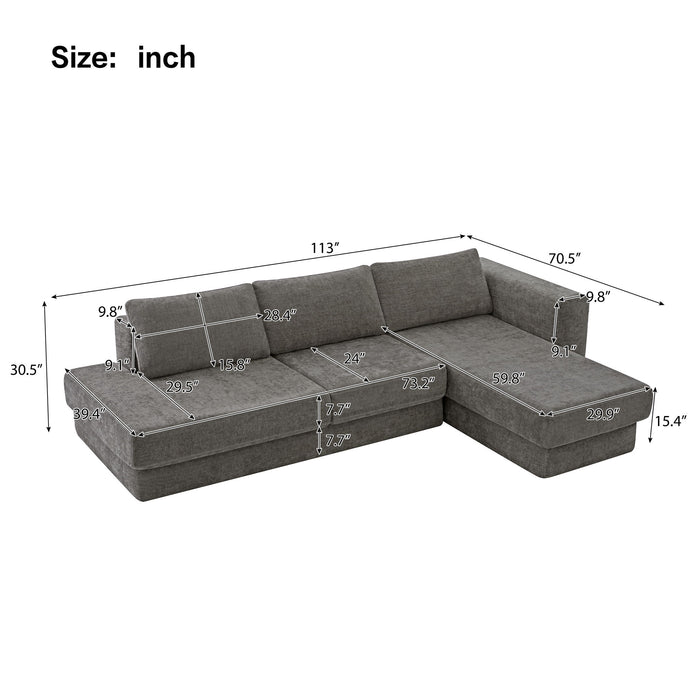 L-Shaped Modular Sofa With Double Layer Cushion