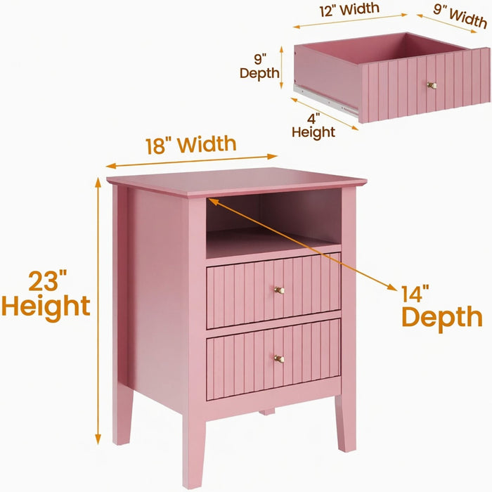 Fluted Nightstand With 2 Drawers