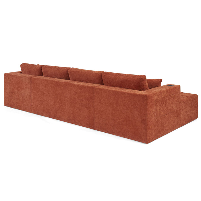 U - Shaped Sectional Sofa, Cup Holders & Side Pockets For Living Room