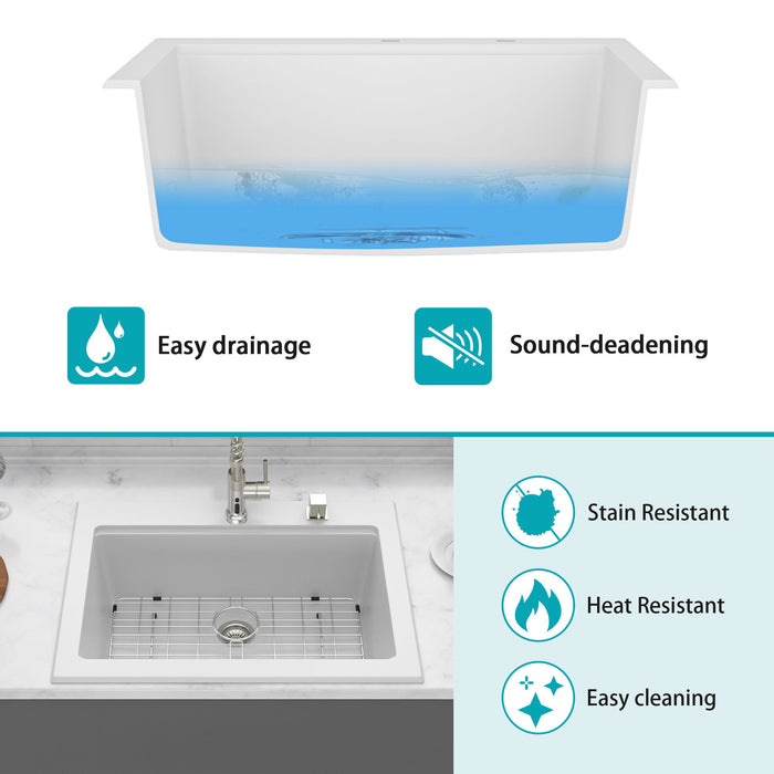 Quartz Kitchen Sink 30" X 22" Granite Composite Workstation Drop In Sink - White