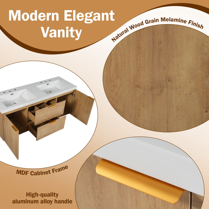 Double Sink Bathroom Vanity Soft Close Doors, Divided Drawers, Wall Mounted - Wood