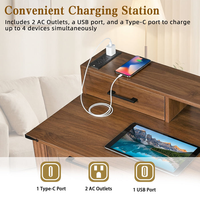 Office Desk With Charging Station & Storage Cabinet