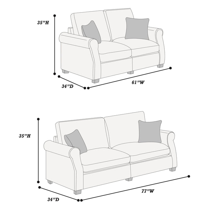 Contemporary 2 Piece Sofa Set With Matching Pillows