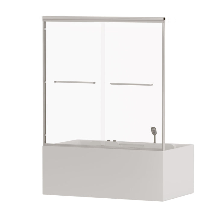 Double Sliding Bathtub Shower Door, Semi Frameless Bypass, 1 / 4" (6Mm) With Explosion - Proof Film, Adjustable Aluminum Alloy Frame