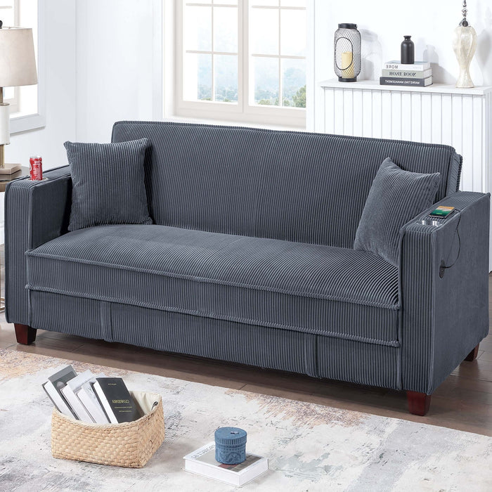 Modern Convertible Sofa With Hidden Storage USB Port, Cup Holder