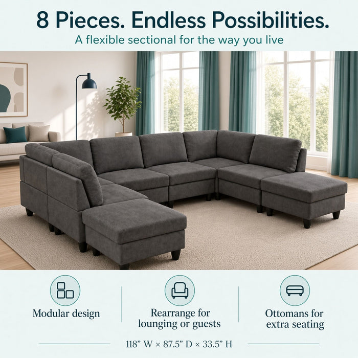 8 Piece Modular U - Shape Sectional Sofa