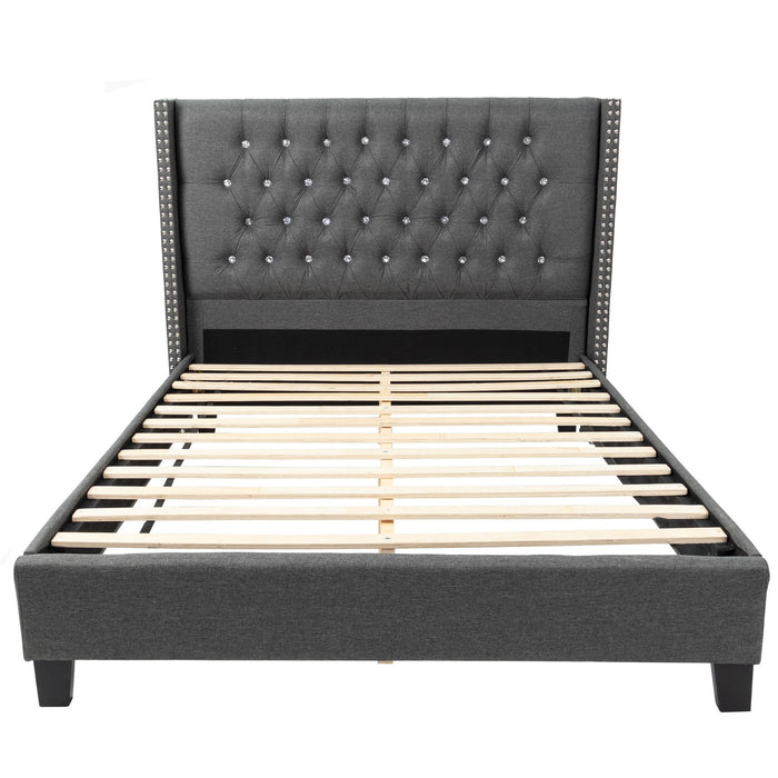 Contemporary Style Bed With Diamond Tufted Headboard