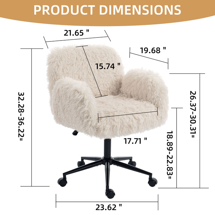 Swivel Chair With Adjustable Armrests And Wheels For Home Office - Beige