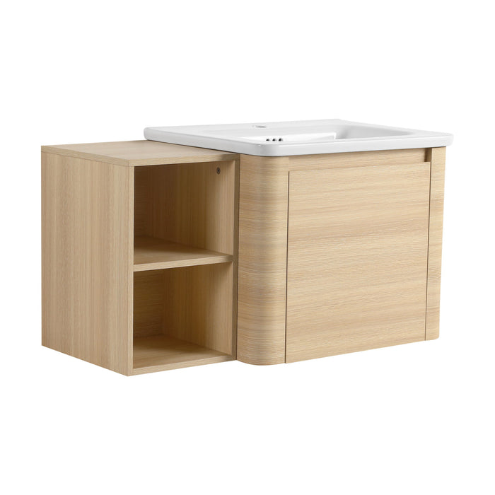 Wall Mounted Bathroom Vanity & Sink, Storage Shelves & Soft Close Door