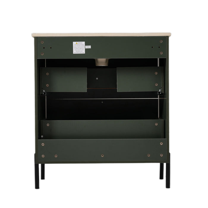 Bathroom Vanity With Ceramic Sink, Fluted Design