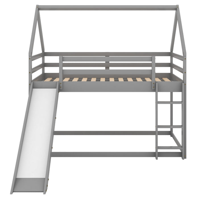 House Shape Bunk Bed With Slide And Ladder