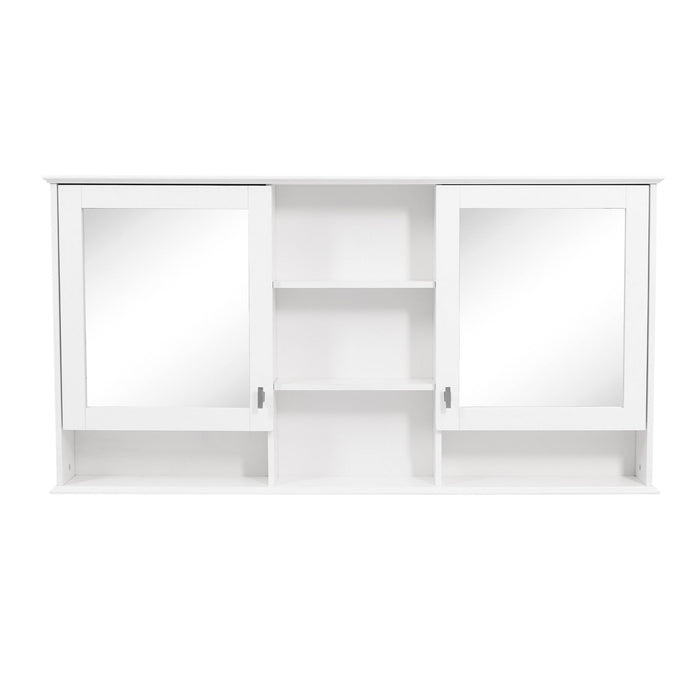 Wall Mount Mirror Cabinet With Adjustable Shelves - White