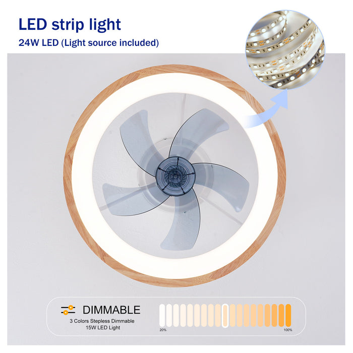 Ceiling Fans With LED Light Source And Remote Control, 3000 - 6500K Dimmable, 6 Speeds, Quiet DC Motor For Living Room - Natural Wood / White