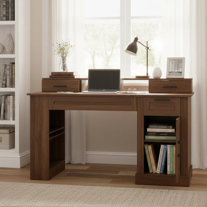 Office Desk With Storage Cabinet, Charging Station, Monitor Stand & Pegboard