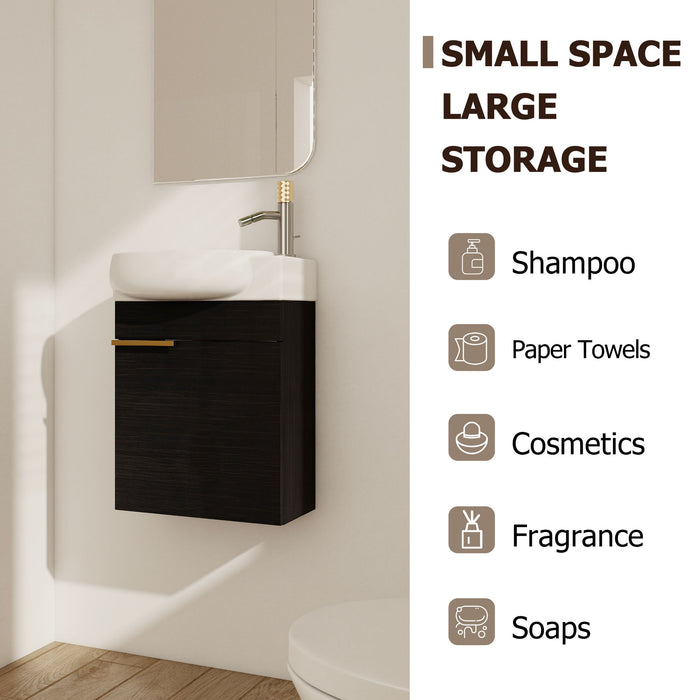 Soft Close Doors Bathroom Vanity With Sink, Compact Wall Mounted Design Basin