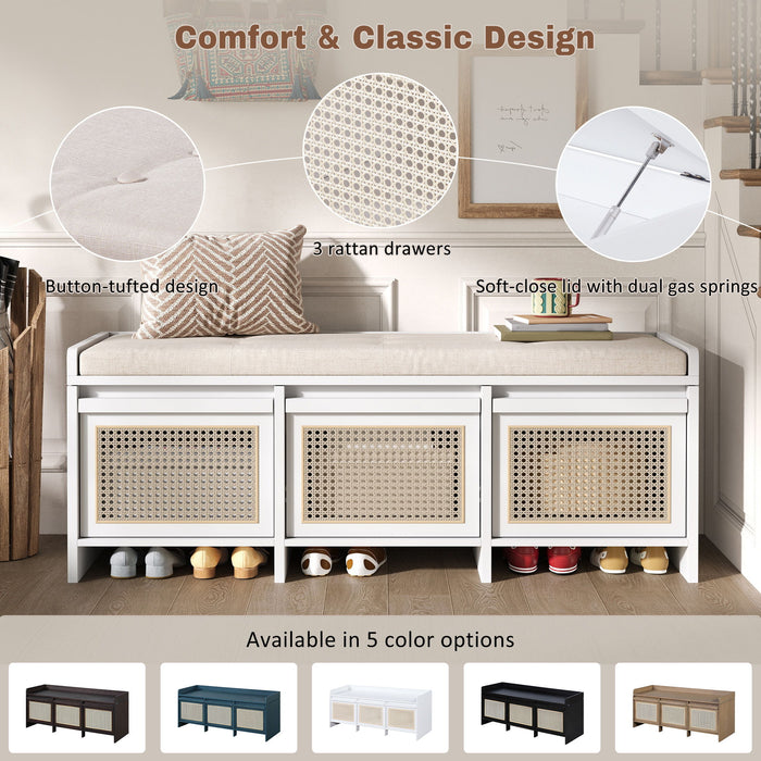 Entryway Shoe Bench With Drawers & Button Tufted Cushion