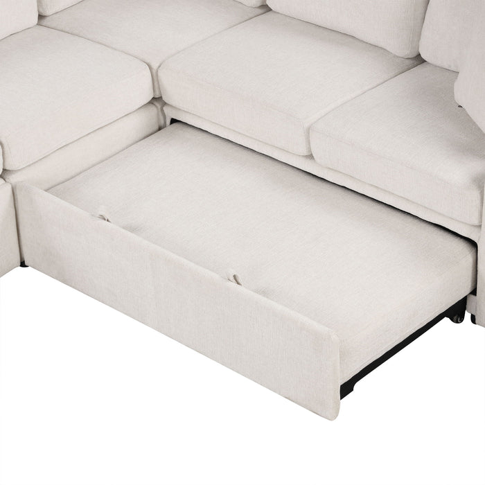Convertible U-Shaped Sectional Sofa With Pull-Out Bed