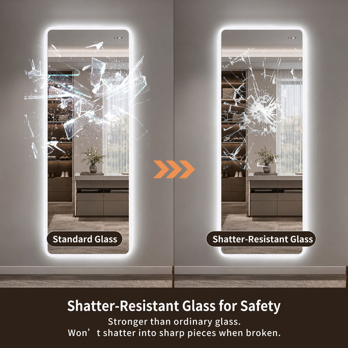 LED Full Length Mirror With Frosted Edge Lighting, 3 Color Temperatures