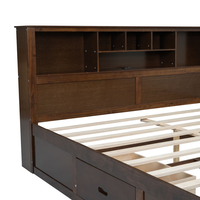 Platform Bed With Multi Storage Headboard, USB And Drawers