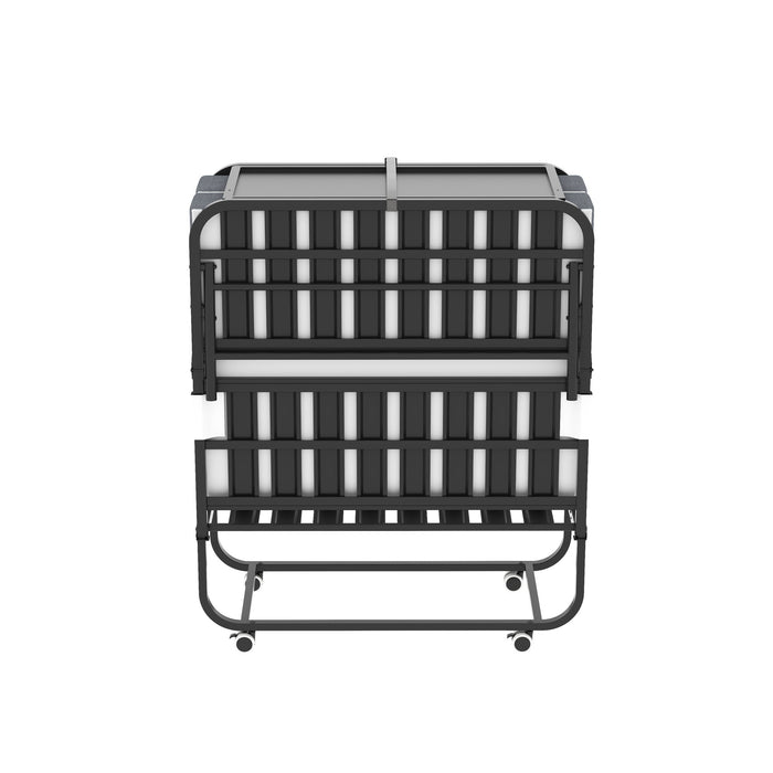 Twin Adjustable Headboard Folding Bed With Memory Foam Mattress, Heavy-Duty Frame Cot For Tall People, Portable Guest On Wheels - Black