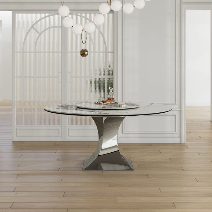 Round Dining Table & 6 Chairs Set - Silver