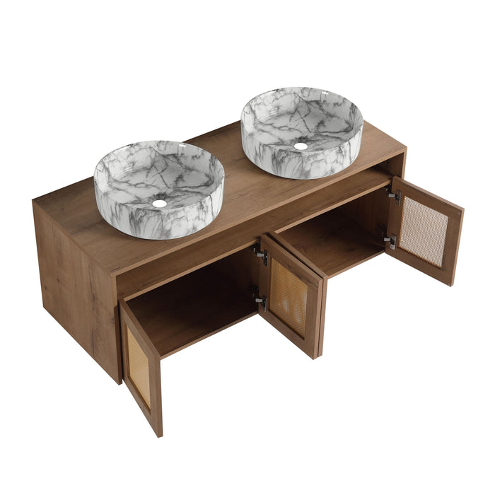 Bathroom Vanity With Art Sink, 2 Soft Close Doors, Float Mounting Design