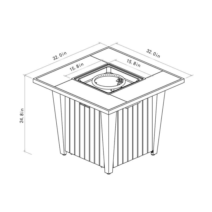 Morden Steel Fire Pit Table With Marble Tile Tabletop, Glass Wind Guard And Lid