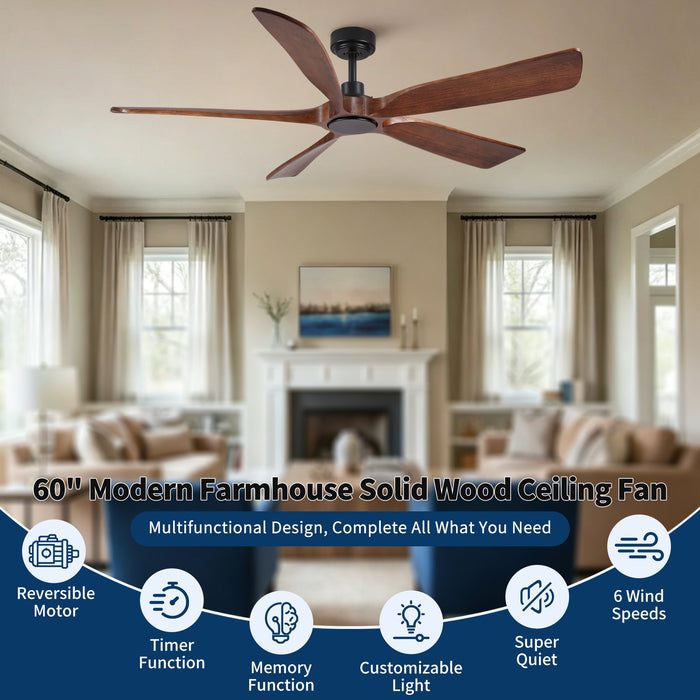 Ceiling Fan With Light And Remote Control, Noiseless, 6 Speeds Reversible, Quiet DC - Matte Black