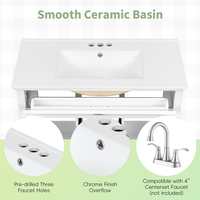 Modern Freestanding Bathroom Vanity With Sink, Cabinet, Soft-Close Drawers, Tip-Out Tray