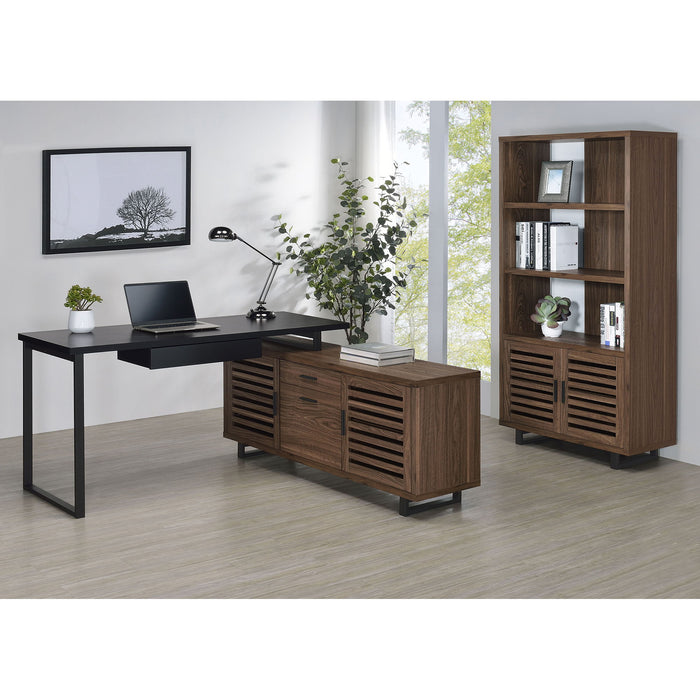 Rodger - L Shape Office Desk With Storage, Workstation For Home Or Office - Walnut