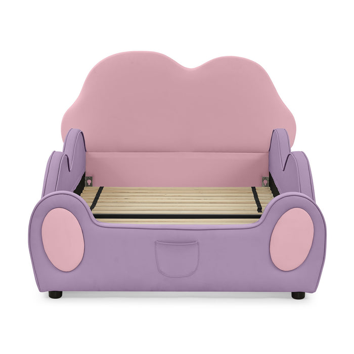 Cute Cloud Shape Bed With Guardrails Cartoon Design, Storage Pocket