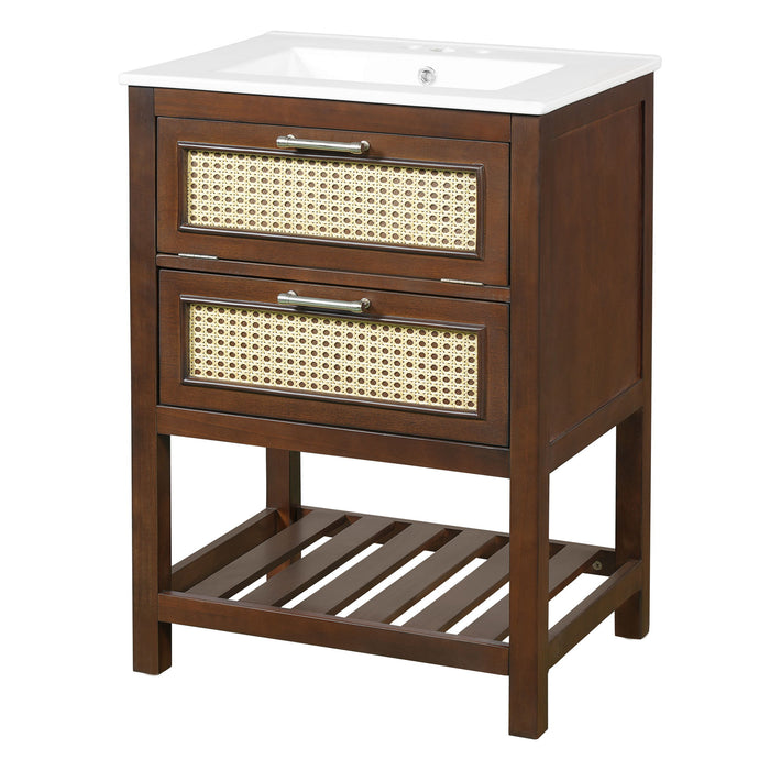 Modern Bathroom Vanity With Integrated Sink, Cabinet With 1 Deep Drawer And 1 Tip-Out Drawer