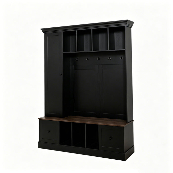 Hall Tree With Shoe Storage Bench, Entryway Coat Rack With 5 Hooks