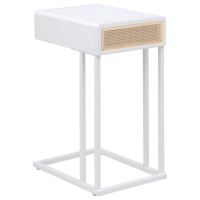 Kenneth - C Shape Side Table With Single Drawer - White