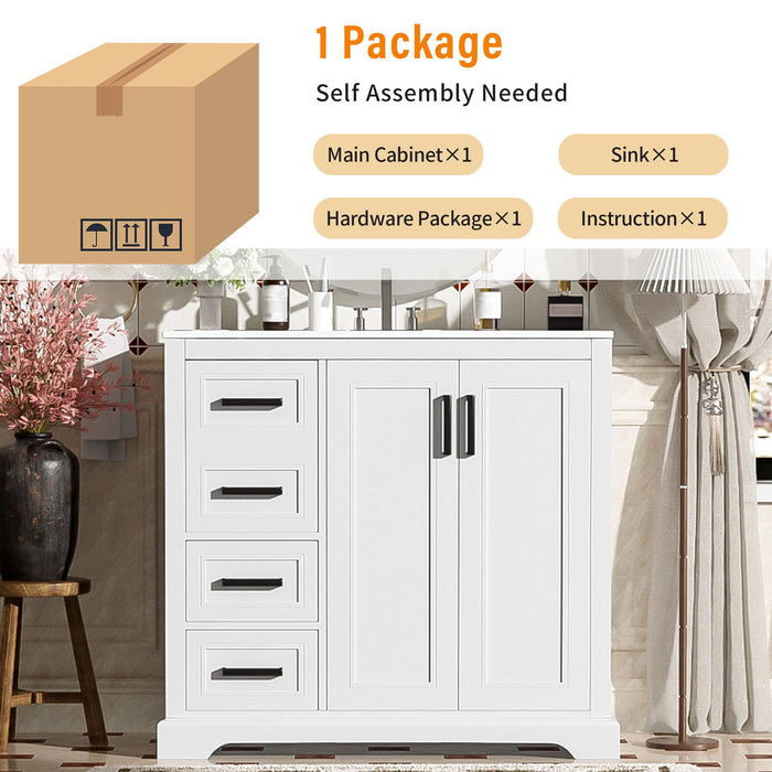 Bathroom Vanity With Sink, Soft Close Doors, Adjustable Shelf & 3 Drawers